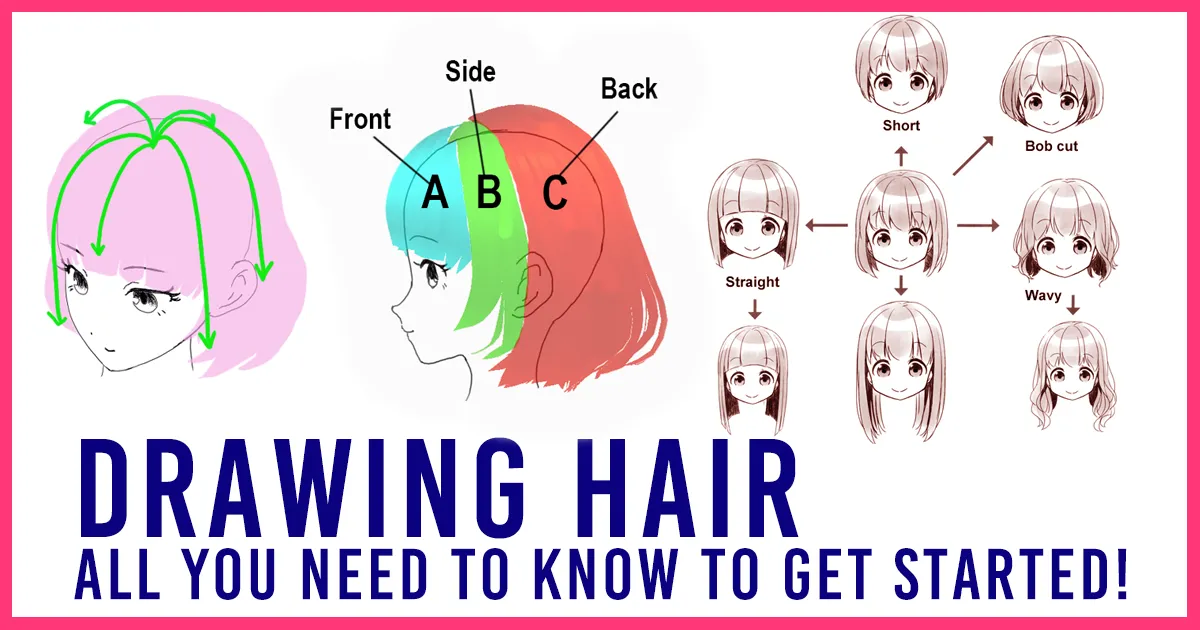 Learn How to Draw Anime Hair - Female (Hair) Step by Step : Drawing  Tutorials
