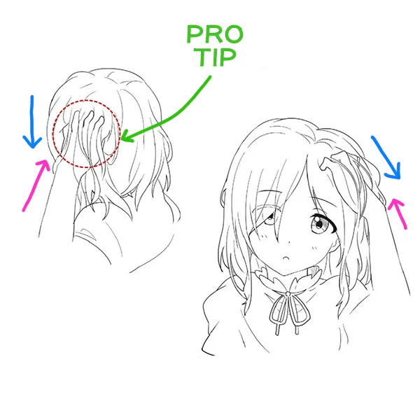 Japanese Female Anime Character Hairstyle Side View, Anime Drawing